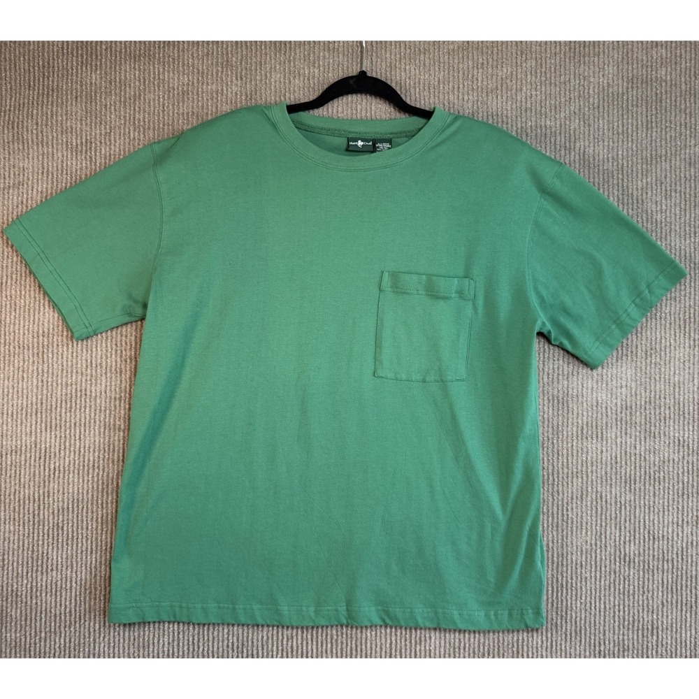 Vintage Hunt Club T Shirt XL Green Pocket Tee 100% Cotton Shoulder Pads 90s